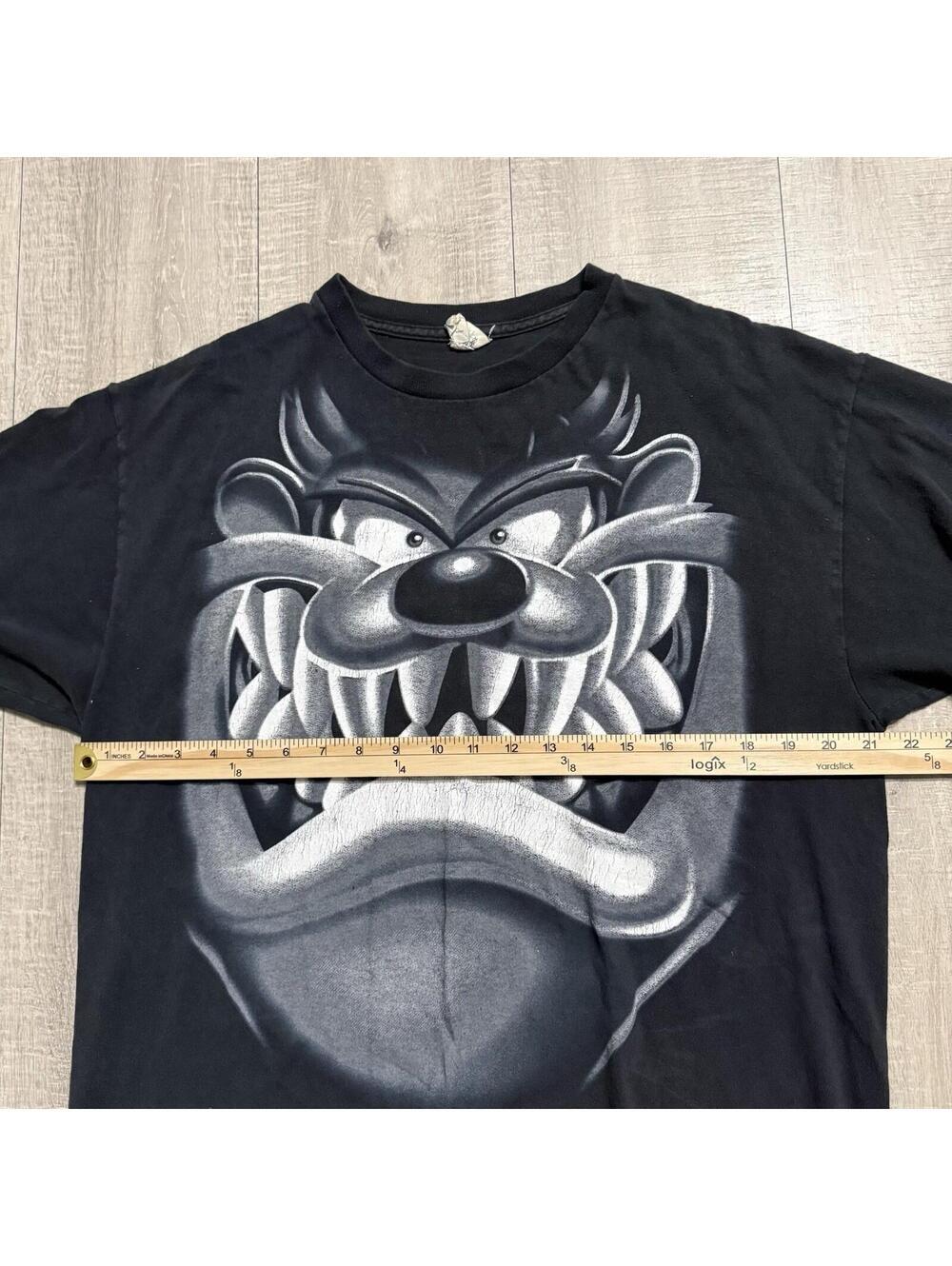 Vintage Y2K Black Looney Tunes Big Face Taz Tasmanian Devil Graphic T Shirt Mens - Picture 4 of 9